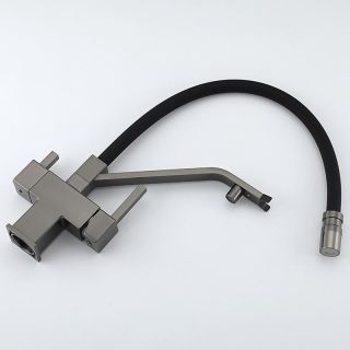 Смеситель для кухни Gappo G4395-69 с подключением фильтра питьевой воды и гибким изливом оружейная сталь/чёрный